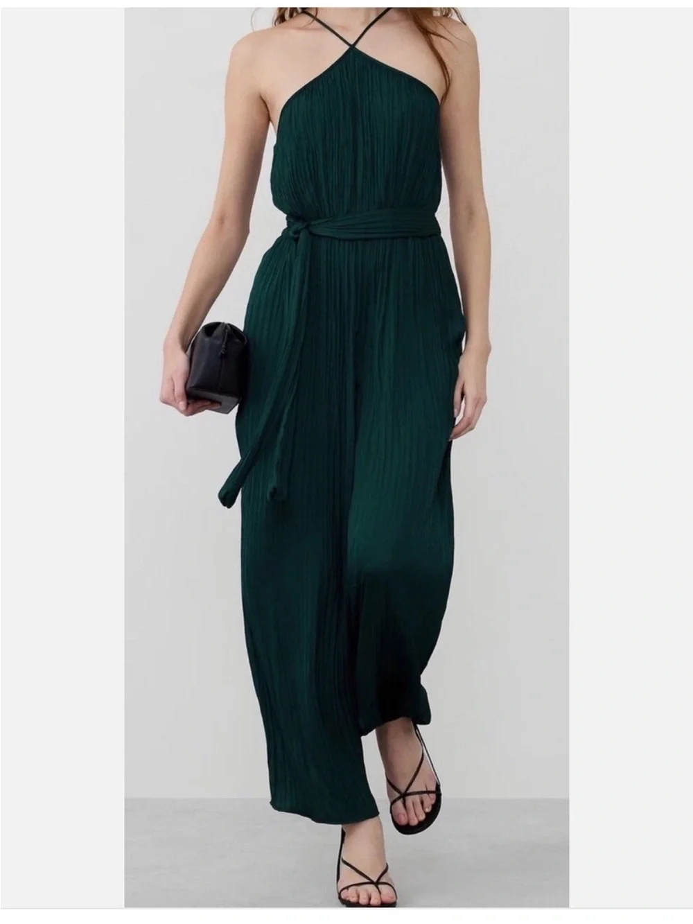 Banana Republic Dark Green Pleated Halter Jumpsuit - Picture 2 of 9
